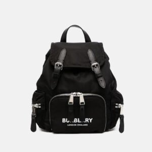 Burberry Backpack Black M Rucksack Logo Road Leather Top Handle Unisex