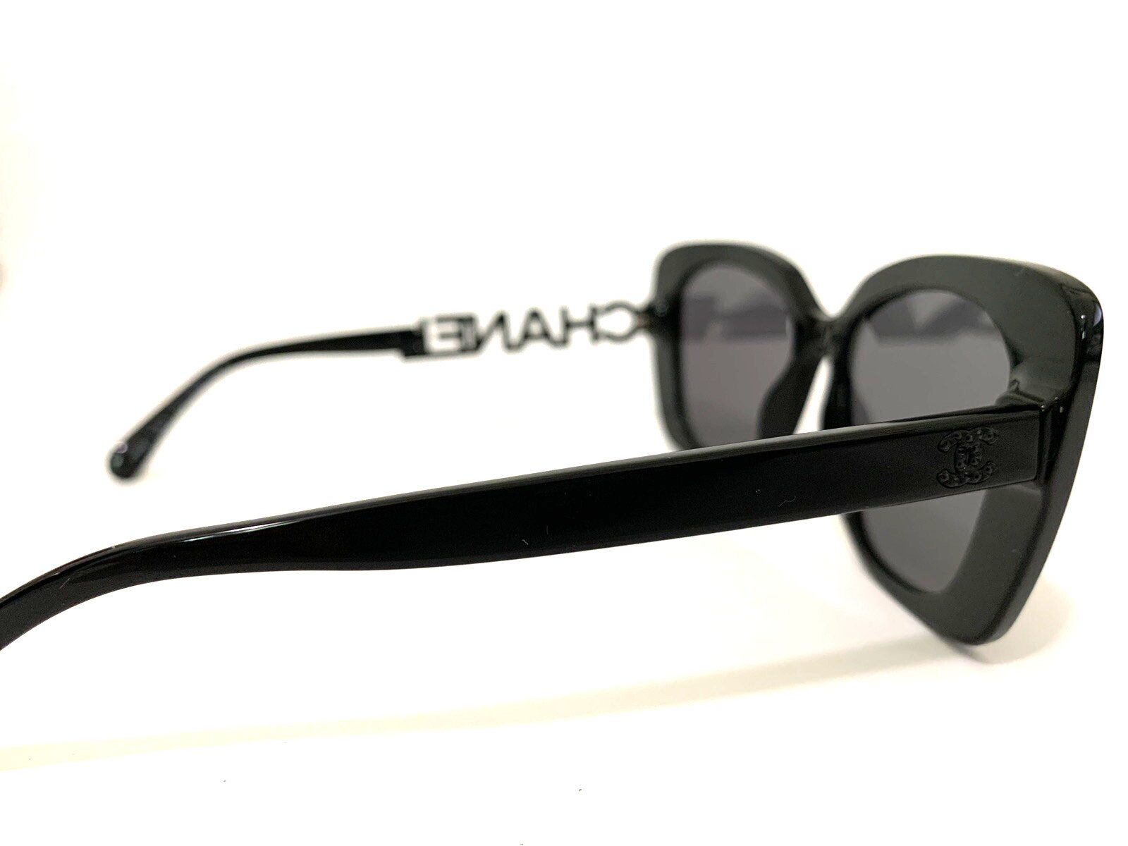 CHANEL CH5422B Black Logo Sunglasses, Black Acetate w/ Strass, Polarized - Image 2