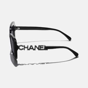 CHANEL CH5422B Black Logo Sunglasses, Black Acetate w/ Strass, Polarized