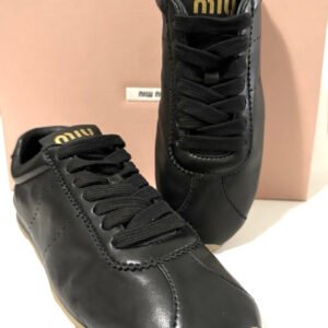 Miu Miu Plume Nappa Leather Sneakers | Black | US 7.5
