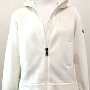Moncler Girls Felpa Aperta con Cappuccio White Ivory Zipped Sweater Cardigan | Size 14