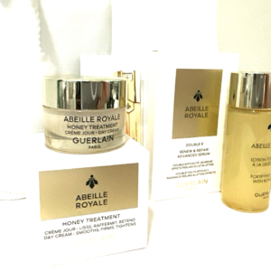 Guerlain Abeille Royale 4-Piece Skincare Set | Day Cream, Watery Oil, Renew Serum Lotion & Travel Pouch Gift Set