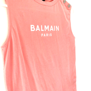 Balmain Girls Coral Logo T-Shirt Dress with Shoulder Buttons | Size 12A