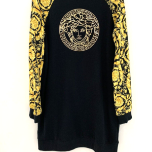 Versace Girls Barocco Print Cotton Dress in Black | Size 14 (Fits Women’s 4–6)